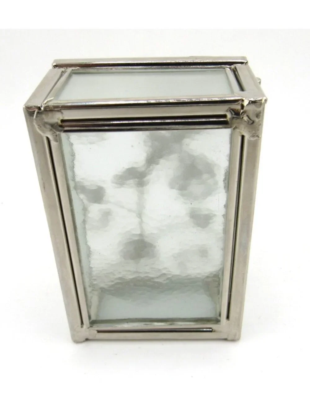VINTAGE DRAGONFLY/FLORAL FROSTED GLASS METAL TRIM VANITY TRINKET JEWELRY BOX